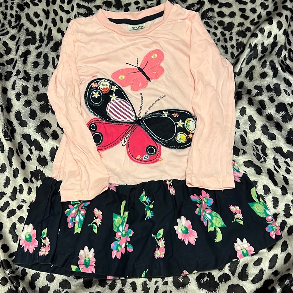 🆑FINAL PRICE‼️ 3/4T pink dress with butterflies and flowers